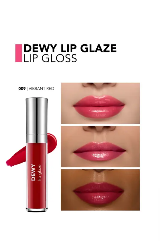 Dewy Lip Glaze Nemlendirici Etkili Yarı Transparan Dudak Parlatıcısı - 009 VIBRANT RED - KIRMIZI - 2