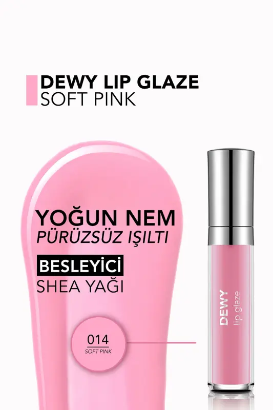 Dewy Lip Glaze Nemlendirici Etkili Yarı Transparan Dudak Parlatıcısı - 014 SOFT PINK - SOFT PINK - 5
