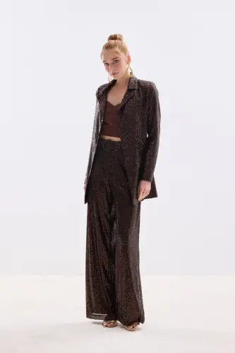 Kemerli Payet Pantolon - Kahve - Kahve - 5