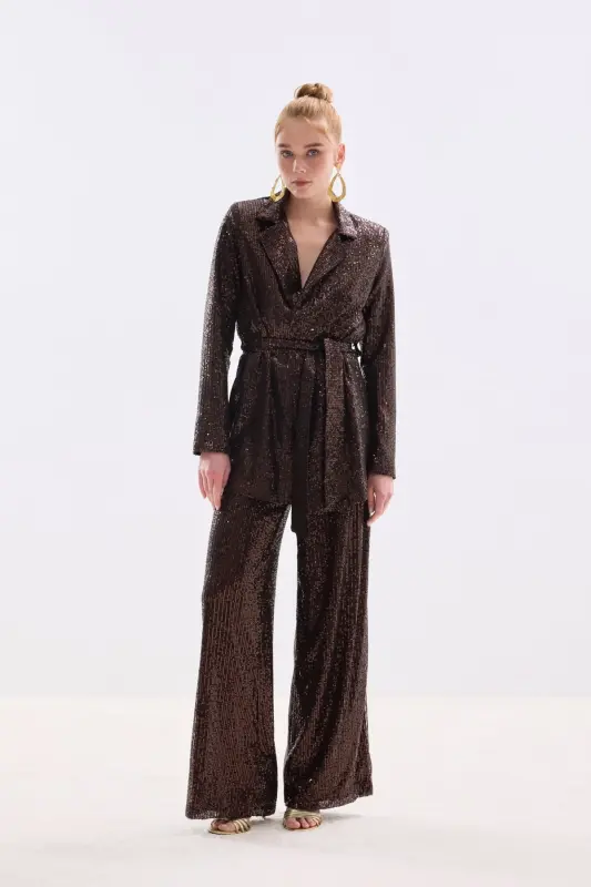 Kemerli Payet Pantolon - Kahve - Kahve - 6