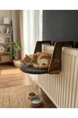Kalorifer Petek Radyatör Yatağı Kedi Peluş Kalorifer Yatağı (Kolay Montaj Geçmeli Sistem) - KOYU GRİ - 5