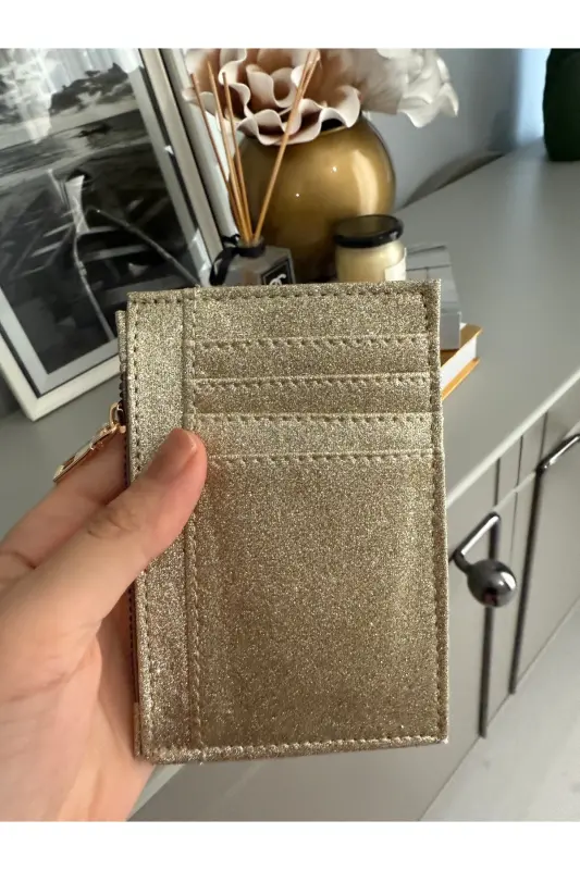 Işıltılı Gold Simli Kadın Kartlık - Altın - 2
