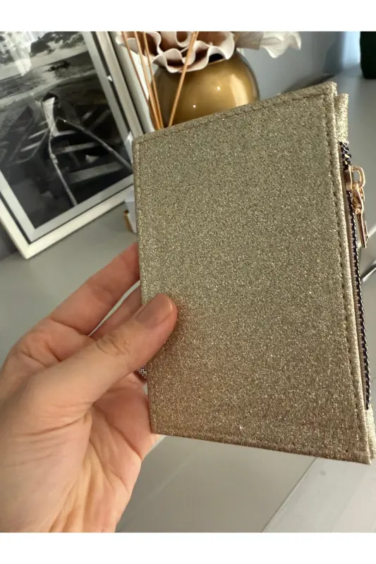 Işıltılı Gold Simli Kadın Kartlık - Altın - 4