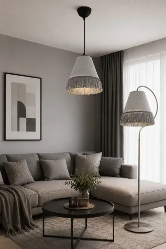 ⭐️Lambader + Tekli Sarkıt⭐️ Çise Set Siyah Gümüş Patine ⭐️Abajur GRİ Şapka Bohem Tarzın Modern Hali - Gümüş 2 SET 