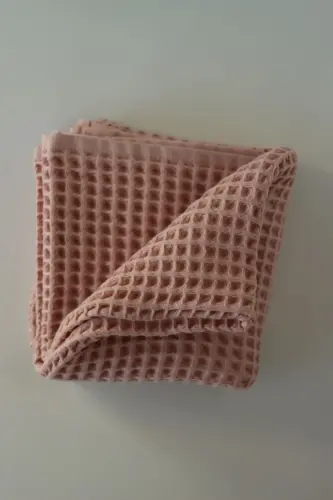 Waffle Bebek Battaniyesi %100 Pamuk - 75x80 Cm - Kundak , Havlu Ve Çok Amaçlı Kullanım - Pudra - Pudra - 3