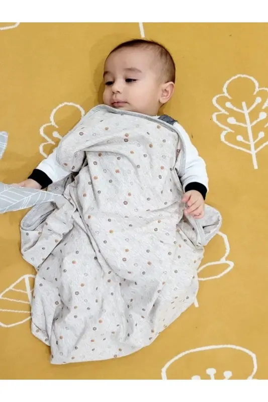 OUTLET Tek katlı Pamuklu Penye Kız erkek Yenidoğan-bebek Kundak Battaniyesi/puantiye - GRİ - 6