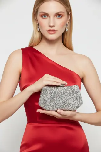 Gümüş Renk İncili Abiye Çanta Sedef Renk Gelin Çantası Abiye Çanta Gece Çantası Portföy Clutch - Gümüş 