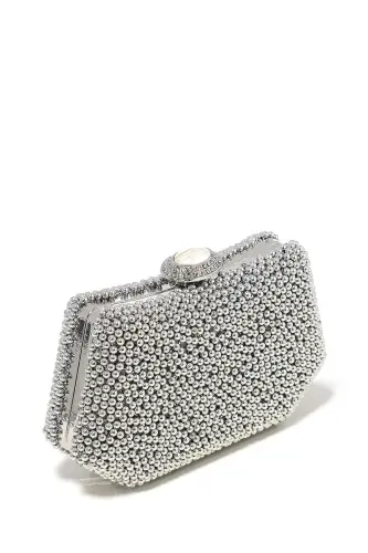 Gümüş Renk İncili Abiye Çanta Sedef Renk Gelin Çantası Abiye Çanta Gece Çantası Portföy Clutch - Gümüş - 2
