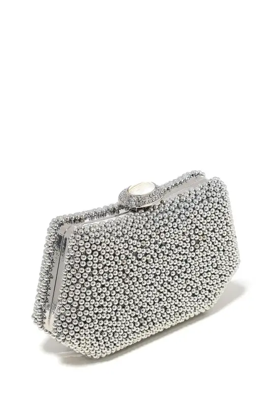 Gümüş Renk İncili Abiye Çanta Sedef Renk Gelin Çantası Abiye Çanta Gece Çantası Portföy Clutch - Gümüş - 2
