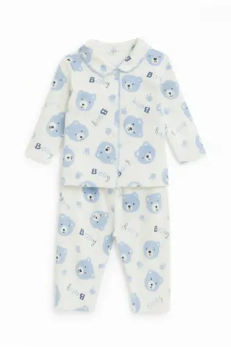 Erkek Bebek Çocuk Pamuklu Oyali Pijama Takımı Hediyelik - mavi1 - BUUFUU (1)