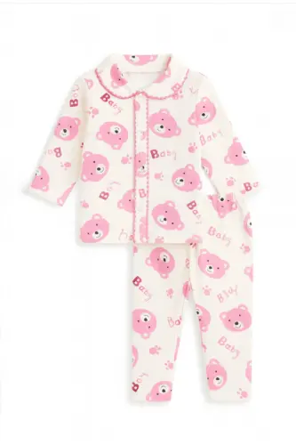Kız Bebek Çocuk Pamuklu Oyali Pijama Takımı Hediyelik - pembe1 - BUUFUU (1)