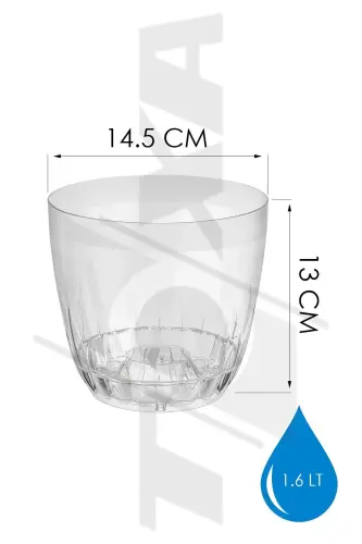 2 Adet 1,6 Litre Kristal Orkide Saksısı Set Tabaklı Şeffaf Plastik Saksı Seti - 1,6L Set - 2
