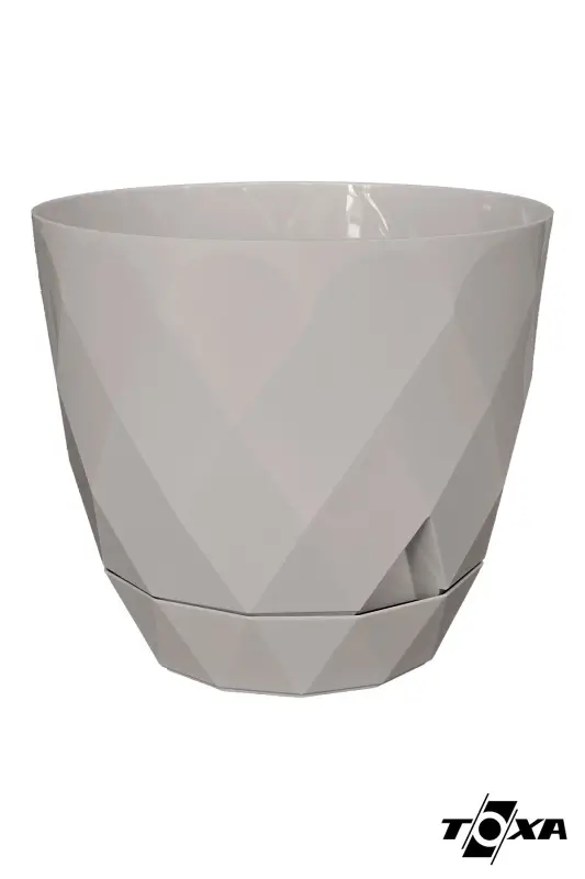 2li Prizma Saksı Seti 4,8 Litre Drenajlı Tabaklı 22cm Plastik Çiçek Saksısı Set Yakamoz No4 - Bej Set - 3