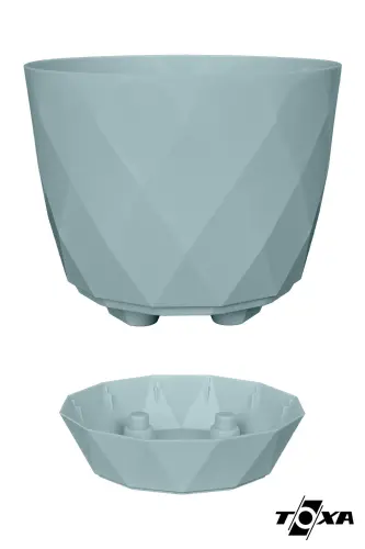 2li Prizma Saksı Seti 4,8 Litre Drenajlı Tabaklı 22cm Plastik Çiçek Saksısı Set Yakamoz No4 - Yeşil Set - 5