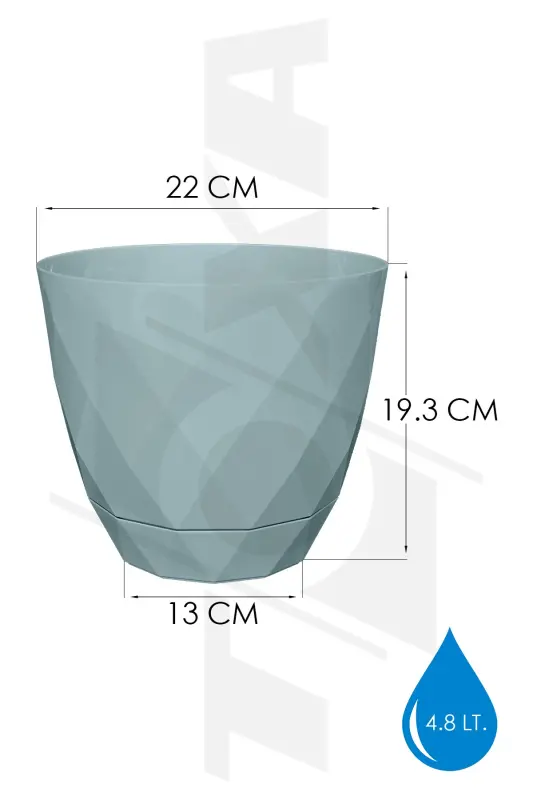4,8 Litre 22cm Baklava Desenli Delikli Tabaklı Dekoratif Plastik Saksı Yakamoz No4 - Yeşil - 2