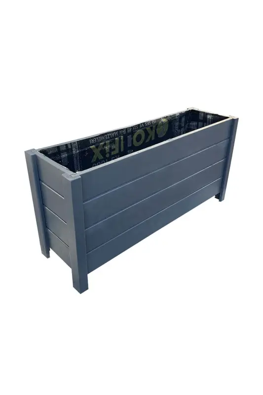 Ahşap Dış Mekan Saksısı Dekoratif Saksı Büyük Boy Hazır Kurulu 100cm X 30cm Yükseklik 50cm - Antrasit - 1