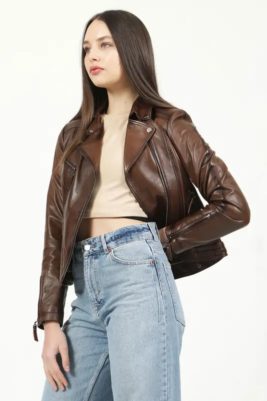 Kadın Deri Mont Yb-2039 - CAMEL ANTİK - 2