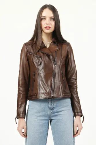 Kadın Deri Mont Yb-2039 - CAMEL ANTİK - 4