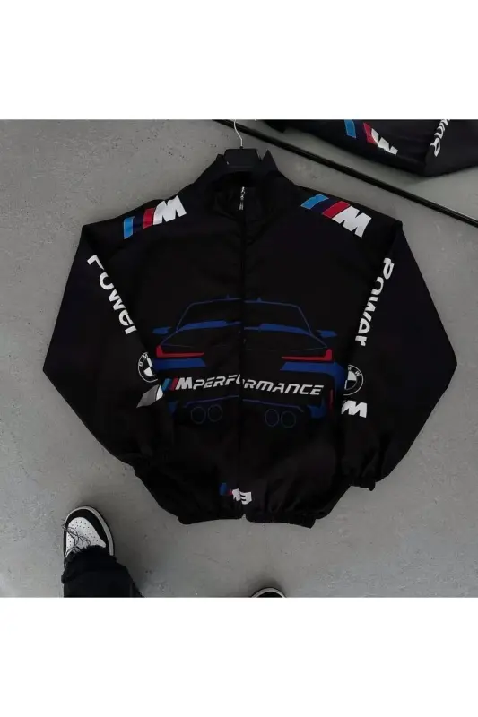 Bmw ///m Unisex Paraşüt Kumaş Oversize Dijital Baskılı Siyah Rüzgarlık Yağmurluk - Mavi - 1