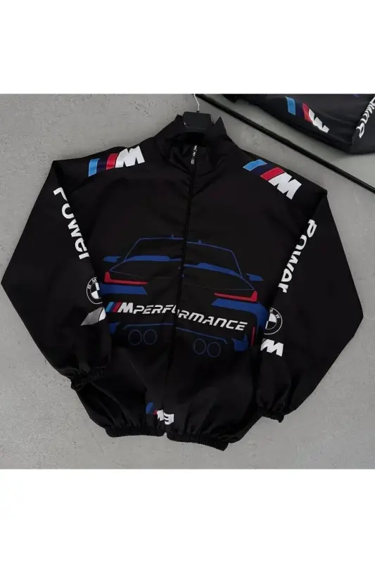Bmw ///m Unisex Paraşüt Kumaş Oversize Dijital Baskılı Siyah Rüzgarlık Yağmurluk - Mavi - 3