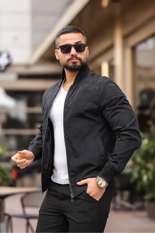 Erkek Siyah Baharlık Basic Bomber Ceket - siyah bndk - 6