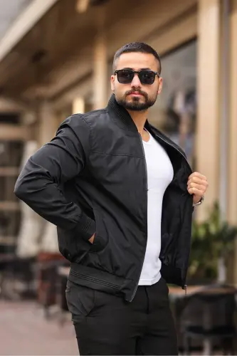 Erkek Siyah Baharlık Basic Bomber Ceket - siyah bndk - 3