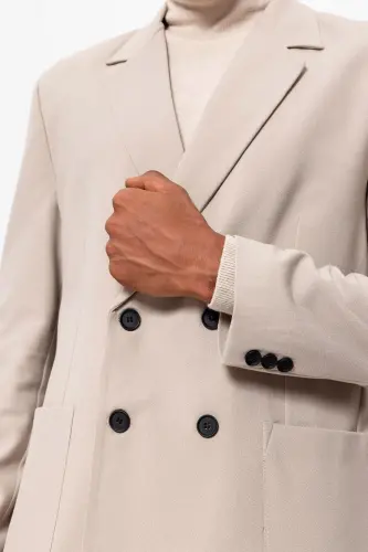 Açık Bej Torba Cepli Kruvaze Erkek Blazer Ceket - Açık Bej - 4