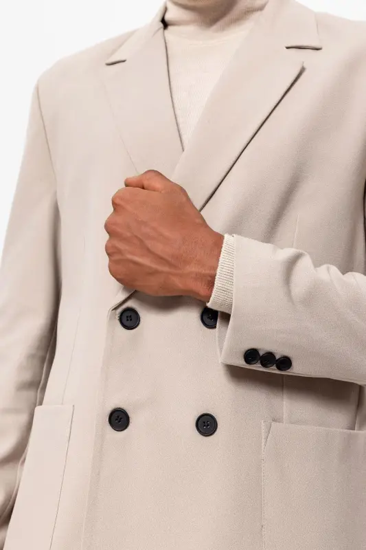 Açık Bej Torba Cepli Kruvaze Erkek Blazer Ceket - Açık Bej - 4