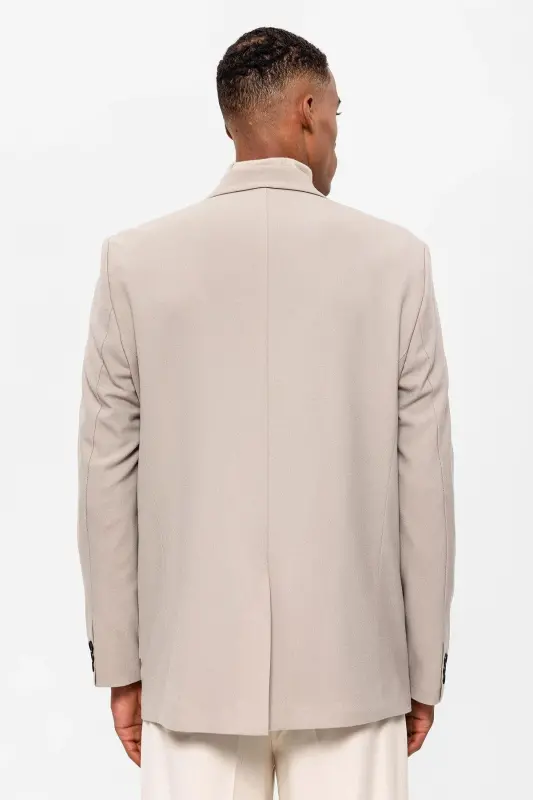 Açık Bej Torba Cepli Kruvaze Erkek Blazer Ceket - Açık Bej - 5
