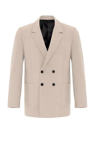 Açık Bej Torba Cepli Kruvaze Erkek Blazer Ceket - Açık Bej - 6