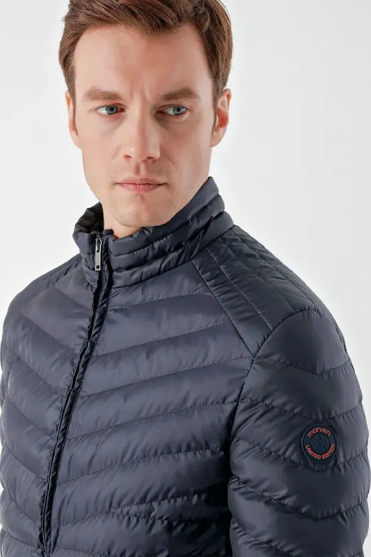 Lacivert Su İtici Rüzgar Geçirmez Dynamic Fit Rahat Kesim Şişme Mont - Lacivert - 13