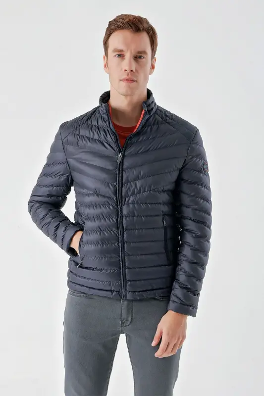 Lacivert Su İtici Rüzgar Geçirmez Dynamic Fit Rahat Kesim Şişme Mont - Lacivert - 3
