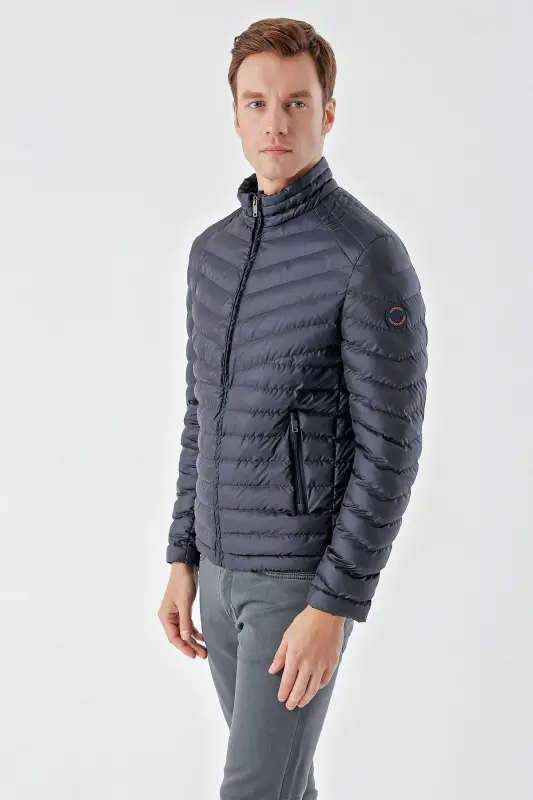 Lacivert Su İtici Rüzgar Geçirmez Dynamic Fit Rahat Kesim Şişme Mont - Lacivert - 4