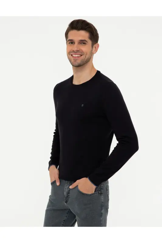 Lacivert Slim Fit Bisiklet Yaka Basic Triko Kazak 50248582-VR033 - Lacivert - 9