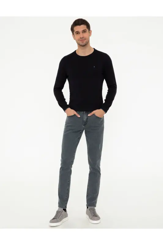 Lacivert Slim Fit Bisiklet Yaka Basic Triko Kazak 50248582-VR033 - Lacivert - 11