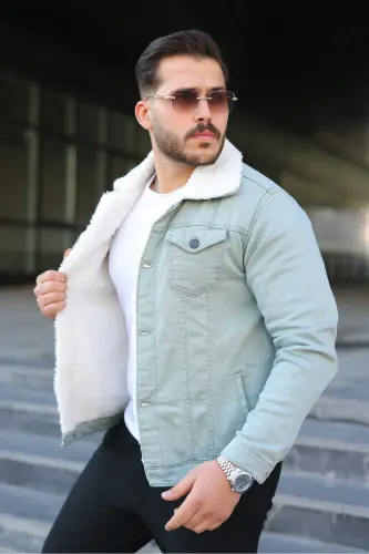 Erkek Trend Kışlık Içi Kürklü S.Yeşil Kot Ceket - SU YEŞİLİ 