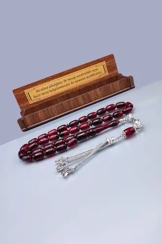 Sevgiliye Özel Mesajlı Ateşi Kehribar Tesbih - Isme Özel 7x11 Mm Kapsül Kesim Tespih - Ahşap Kutulu - Kırmızı Siyah Kapsül - 1