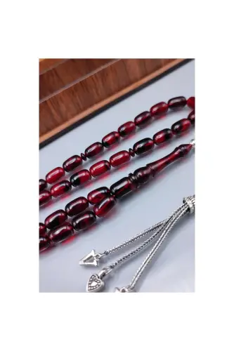 Sevgiliye Özel Mesajlı Ateşi Kehribar Tesbih - Isme Özel 7x11 Mm Kapsül Kesim Tespih - Ahşap Kutulu - Kırmızı Siyah Kapsül - 4