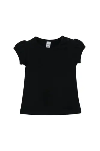 Siyah Basic Kız Bebek Çıtçıtlı Sıfır Yaka Karpuz Kol Tişört - BLACK - 4