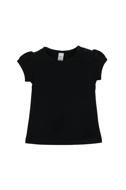 Siyah Basic Kız Bebek Çıtçıtlı Sıfır Yaka Karpuz Kol Tişört - BLACK - LOVETTI