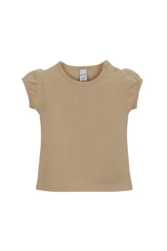 Sütlü Kahve Basic Kız Bebek Çıtçıtlı Sıfır Yaka Karpuz Kol Tişört - FRAPPE - 4