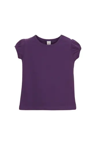 Mor Basic Kız Bebek Çıtçıtlı Sıfır Yaka Karpuz Kol Tişört - ROYAL PURPLE - 3