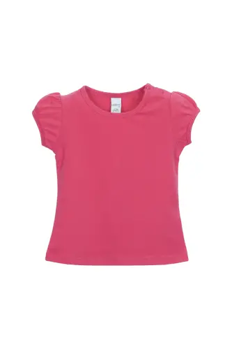 Fuşya Basic Kız Bebek Çıtçıtlı Sıfır Yaka Karpuz Kol Tişört - FUCHSIA ROSE 