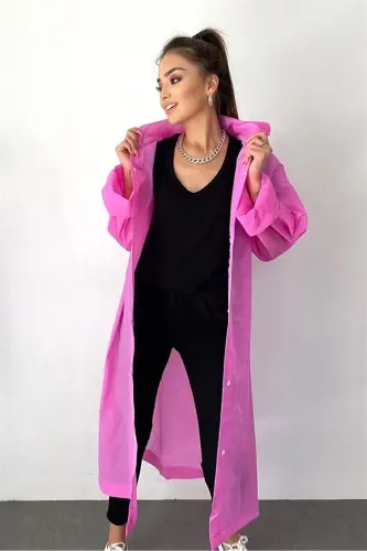 Kadın Erkek Yağmurluk Kapüşonlu Çıtçıtlı Eva Pembe Yağmurluk BYMMRC881R17 - Açık Pembe - 4