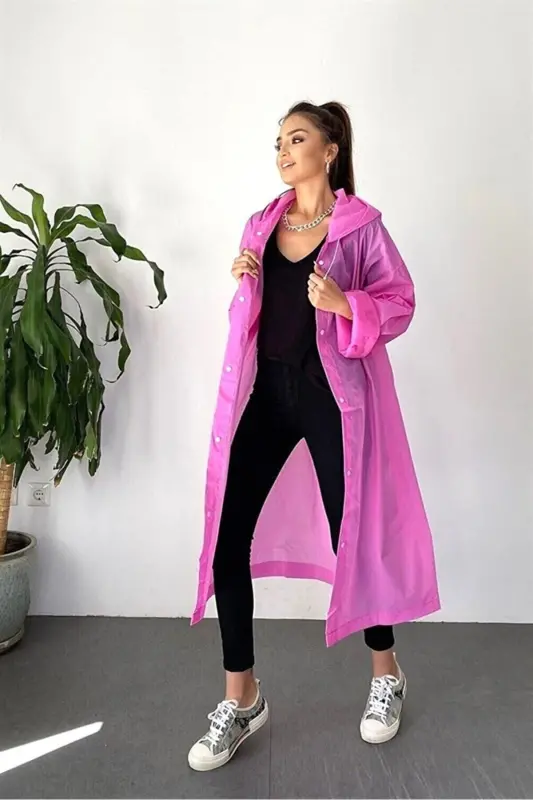 Kadın Erkek Yağmurluk Kapüşonlu Çıtçıtlı Eva Pembe Yağmurluk BYMMRC881R17 - Açık Pembe - 5