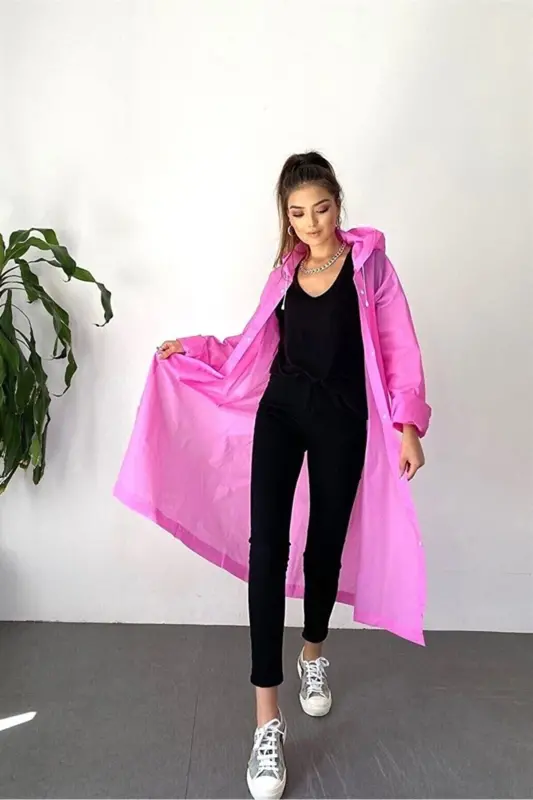 Kadın Erkek Yağmurluk Kapüşonlu Çıtçıtlı Eva Pembe Yağmurluk BYMMRC881R17 - Açık Pembe - 6