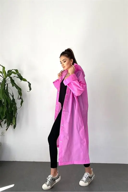 Kadın Erkek Yağmurluk Kapüşonlu Çıtçıtlı Eva Pembe Yağmurluk BYMMRC881R17 - Açık Pembe - 8