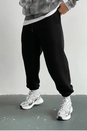 Unisex 3 lü Set Örme Kumaş Rahat Kalıp Eşofman Alt Siyah Gri Lacivert - siyah gri lacivert - 2