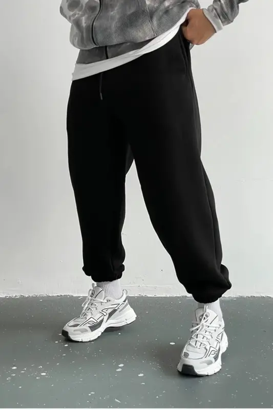 Unisex 3 lü Set Örme Kumaş Rahat Kalıp Eşofman Alt Siyah Gri Lacivert - siyah gri lacivert - 2