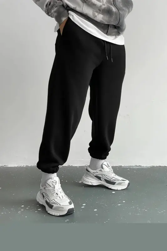 Unisex 3 lü Set Örme Kumaş Rahat Kalıp Eşofman Alt Siyah Gri Lacivert - siyah gri lacivert - 3